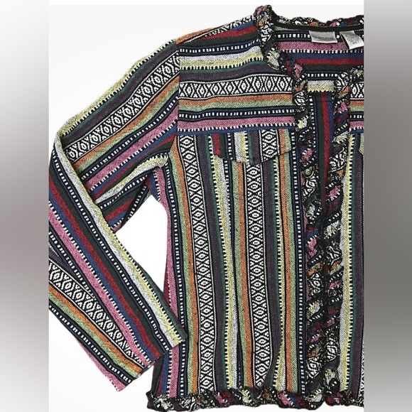 ♟️Chico’s Vintage 90’s Multi Color Rainbow Embroidered Boho Cotton Jacket Size M - Picture 4 of 7